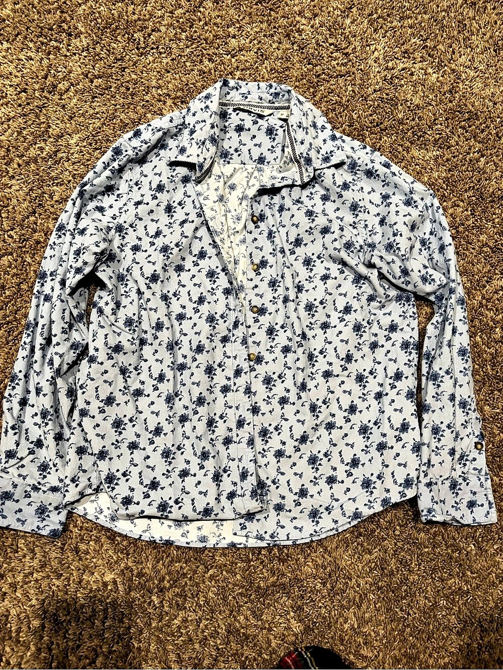 Orvis women’s Floral Button Down Shirt Blue & White Size Medium
